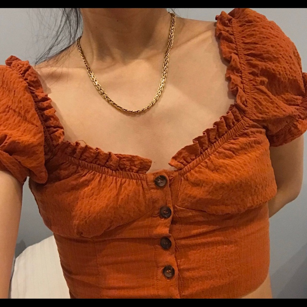 Burnt orange puff sleeve top